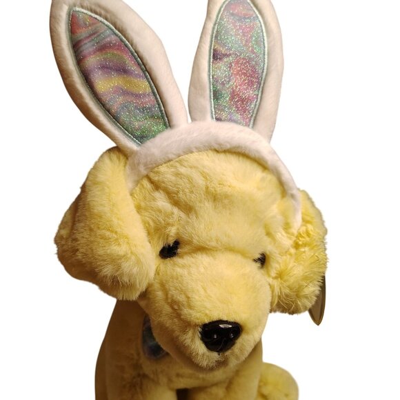 FAO Schwarz Yellow Plush Puppy Dog Labrador Bunny Ears Bowtie Stuffed Animal 12" - Picture 3 of 16